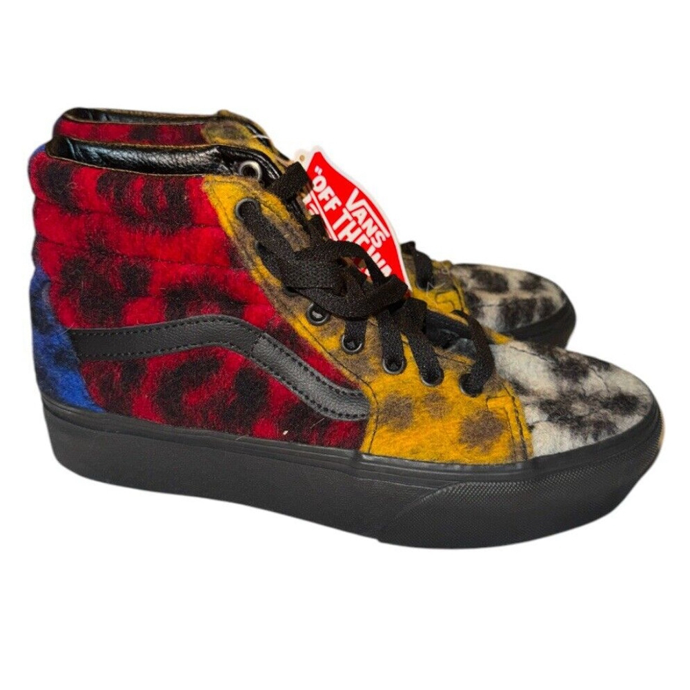 Vans Sneakers SK8-HI Platform 2.0 Mix Leopard Fur New Red Black Blue Size 7